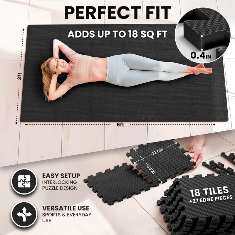 bemaxx Gym Mats Set - 18 pcs EVA Interlocking Foam Floor Tiles (12.6"x12.6"x0.4") 18sqft Protective Gym Flooring Sports Home Workout Exercise Mats Puzzle Garage Fitness Play-Room Garage Pool Treadmill - Image 2